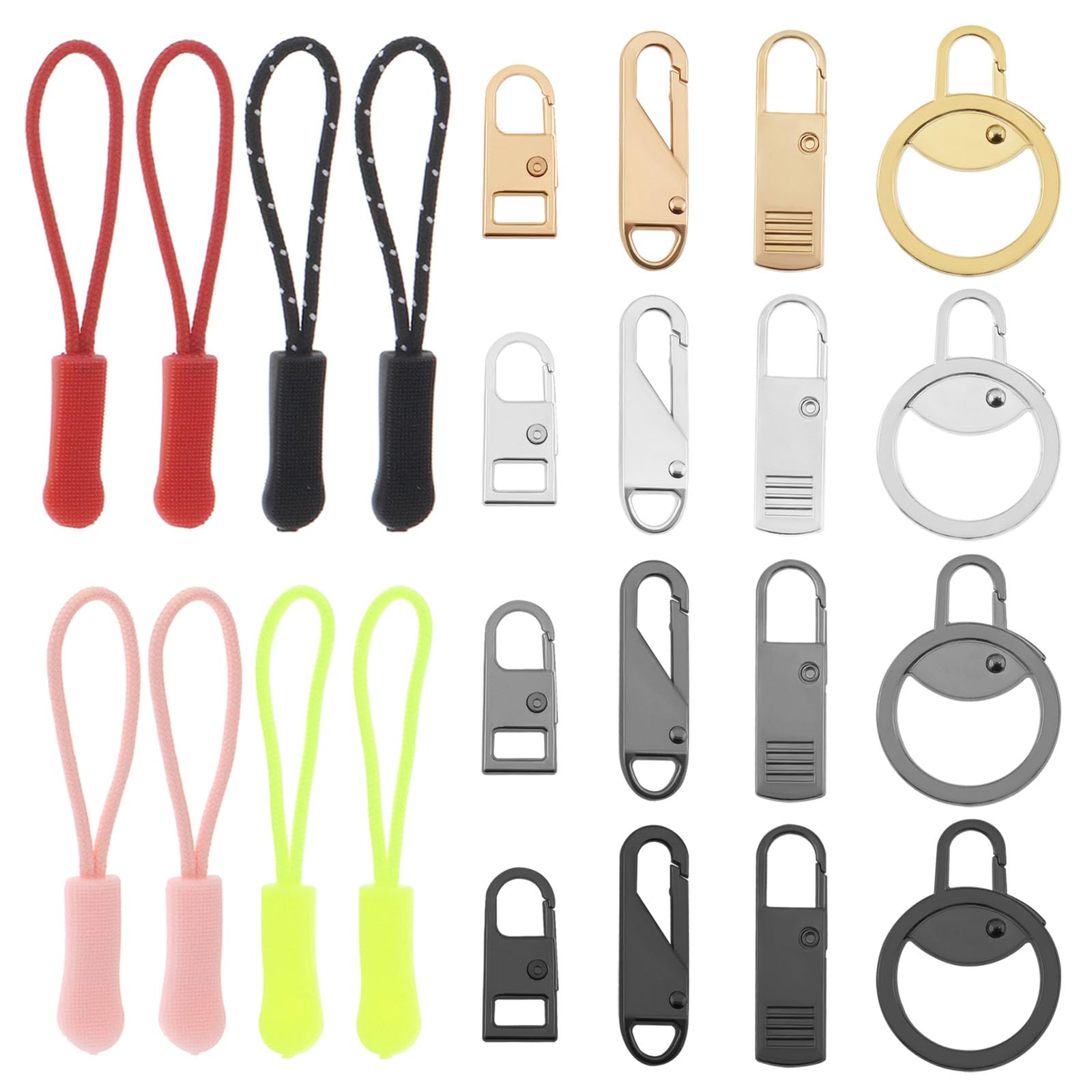 SG Store24pcs Metal Zipper Extender Heads Zinc Alloy Nylon Small Detachable Zipper Pull Replacement DIY Zipper Pulls Tab Fixer Kit for Clothes Bags Suitcases Purses Coat