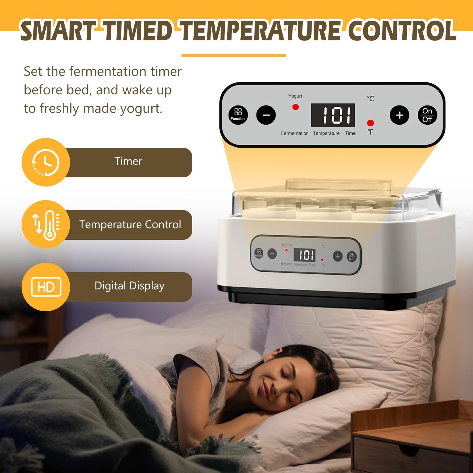 Yogurtiera Elettrica con Vasetti in Vetro | Temperatura e timer regolabili, fermentatore automatico per yogurt probiotico fatto in casa