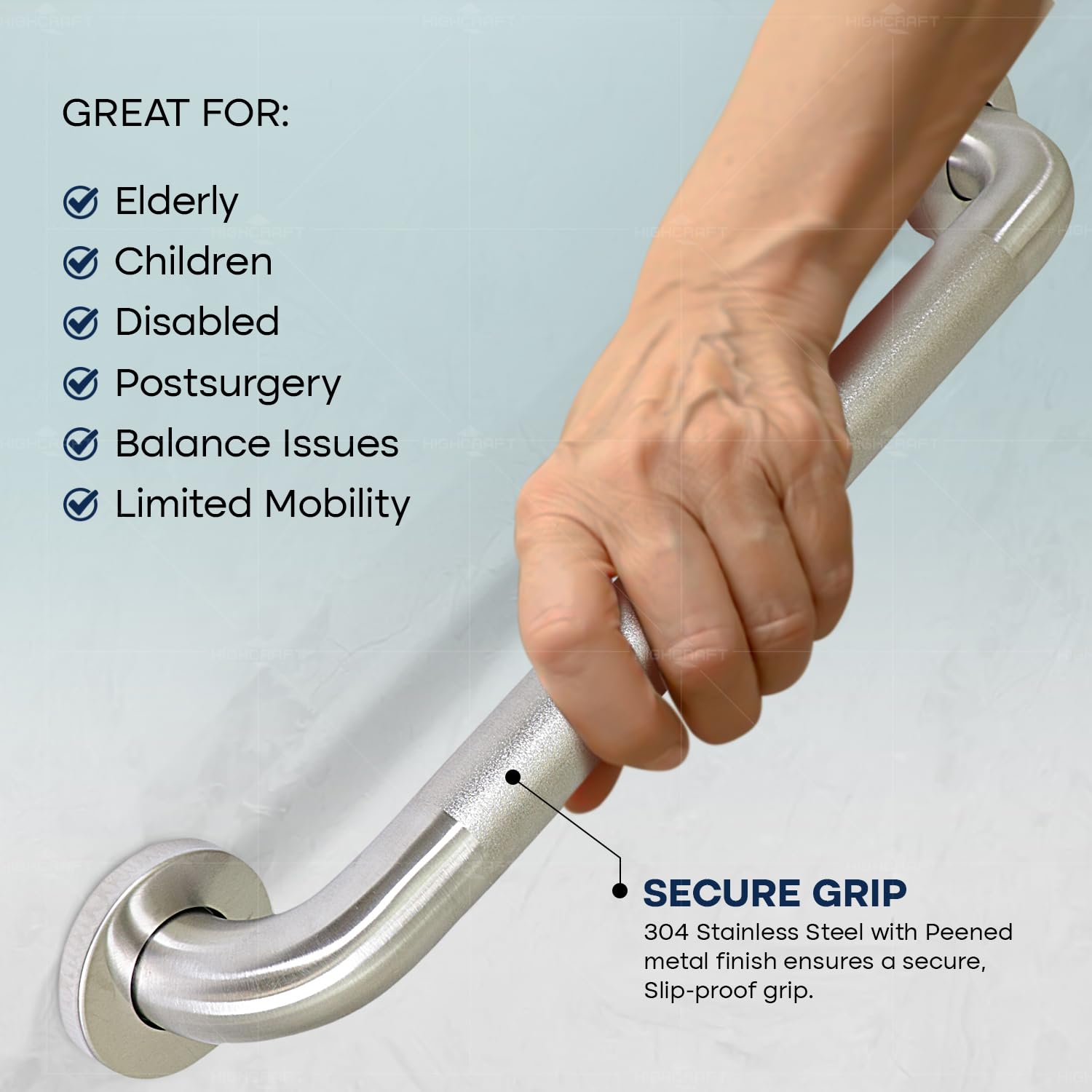 Highcraft HCQ11236 - Barra di sicurezza per doccia con viti a scomparsa, 1-1/2'' x 91,4 cm, in acciaio inox, finitura in metallo pelato, 1-1/2" x 91,4 cm, cromato