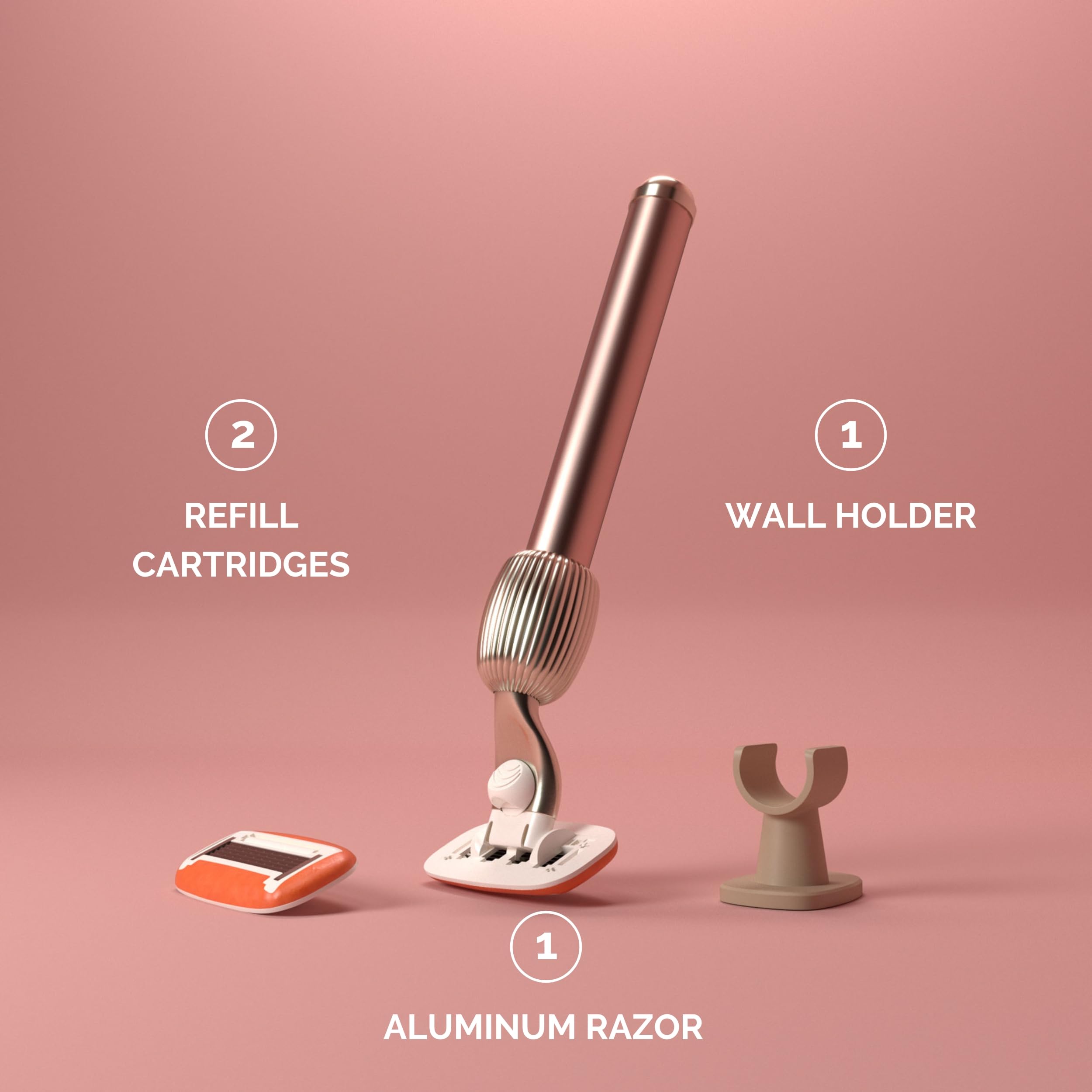 Fler The Razor Starter Set - Maquinilla de Afeitar para Mujer con Cabezales Intercambiables, con Soporte y 2 Cuchillas de Repuesto, Maquinillas unisex, Cuchilla con Aloe Vera, Vitamina E (Rosa)