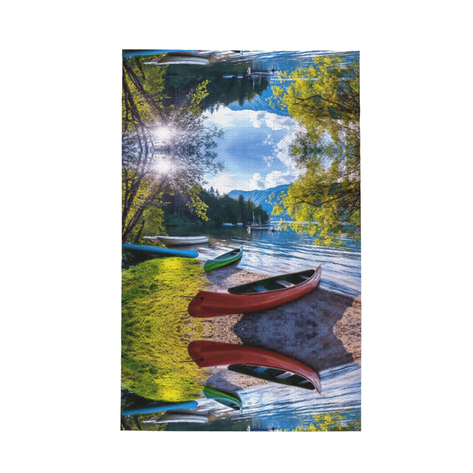 Xxahnbm Black Lake With Boats Canoes Park Print Waffle Kitchen Towel,Absorbent Hand Towel