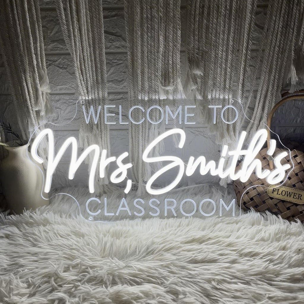 Custom Teacher Name Neon Sign, Personalized Classroom LED Neon Light, Welcome to Classroom Décor, Teacher Welcome Door Hanging Sign, Gift for Teacher