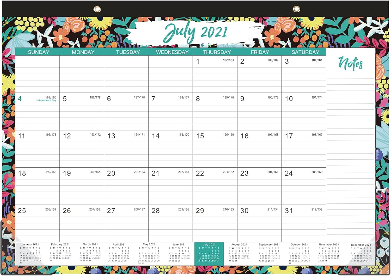 2021-2022 Desk Calendar - 18 Months Large Desk / Wall Calendar, 17"x 12" , Jul 2021 - Dec 2022, Academic Desk Calendar with Corner Protectors, Ruled Blocks, Easy Planning - Black Flower : Office Products