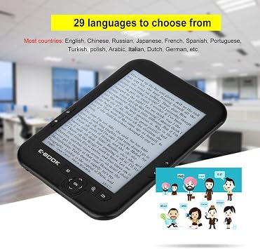 E-Book Reader, 6 inch 800x600 Resolution 300DPI Portable E-Book Reader with Blue Protective Cover Support 29 Languages.(black-8g)