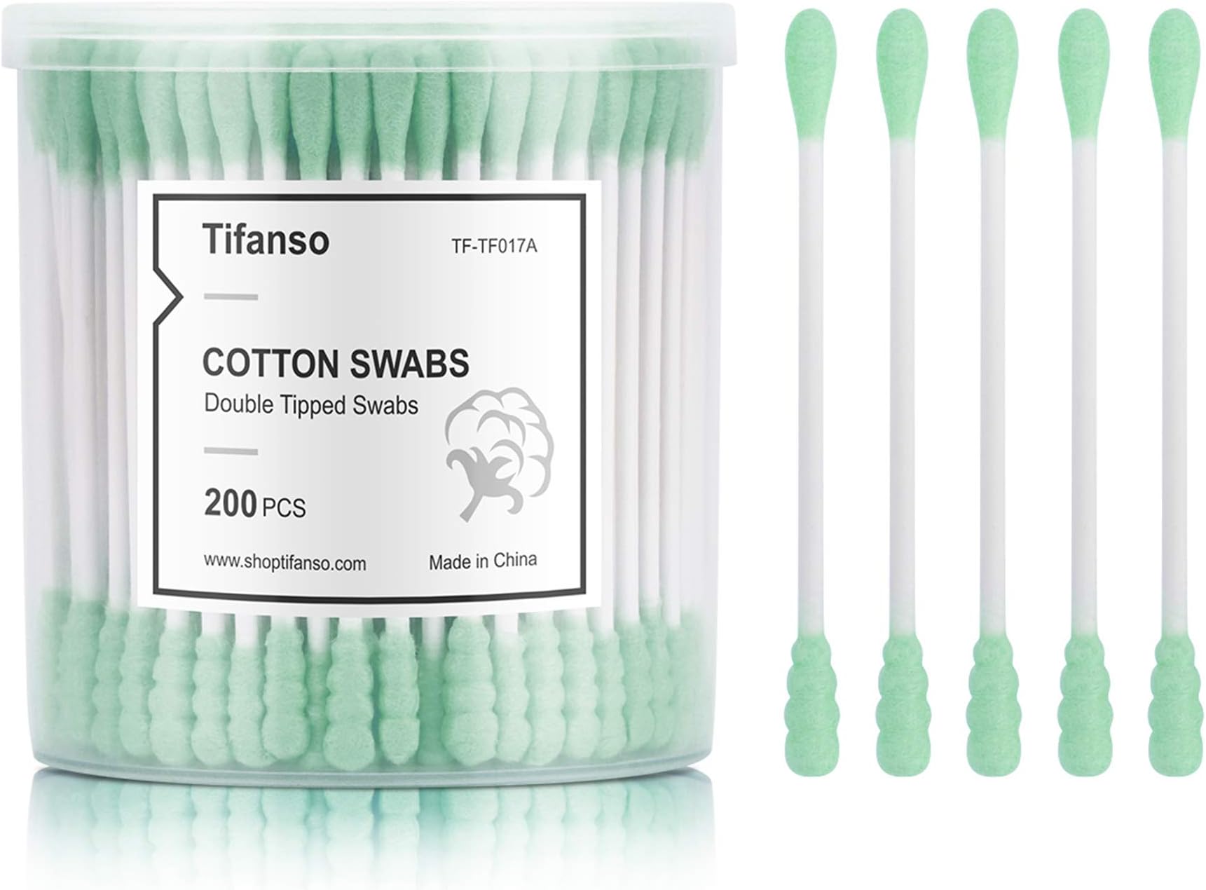 tifanso 200 Count Cotton Swabs, Natural Double Tipped Cotton Buds, Cruelty-Free Ear Swabs, Chlorine-Free Hypoallergenic(Green)