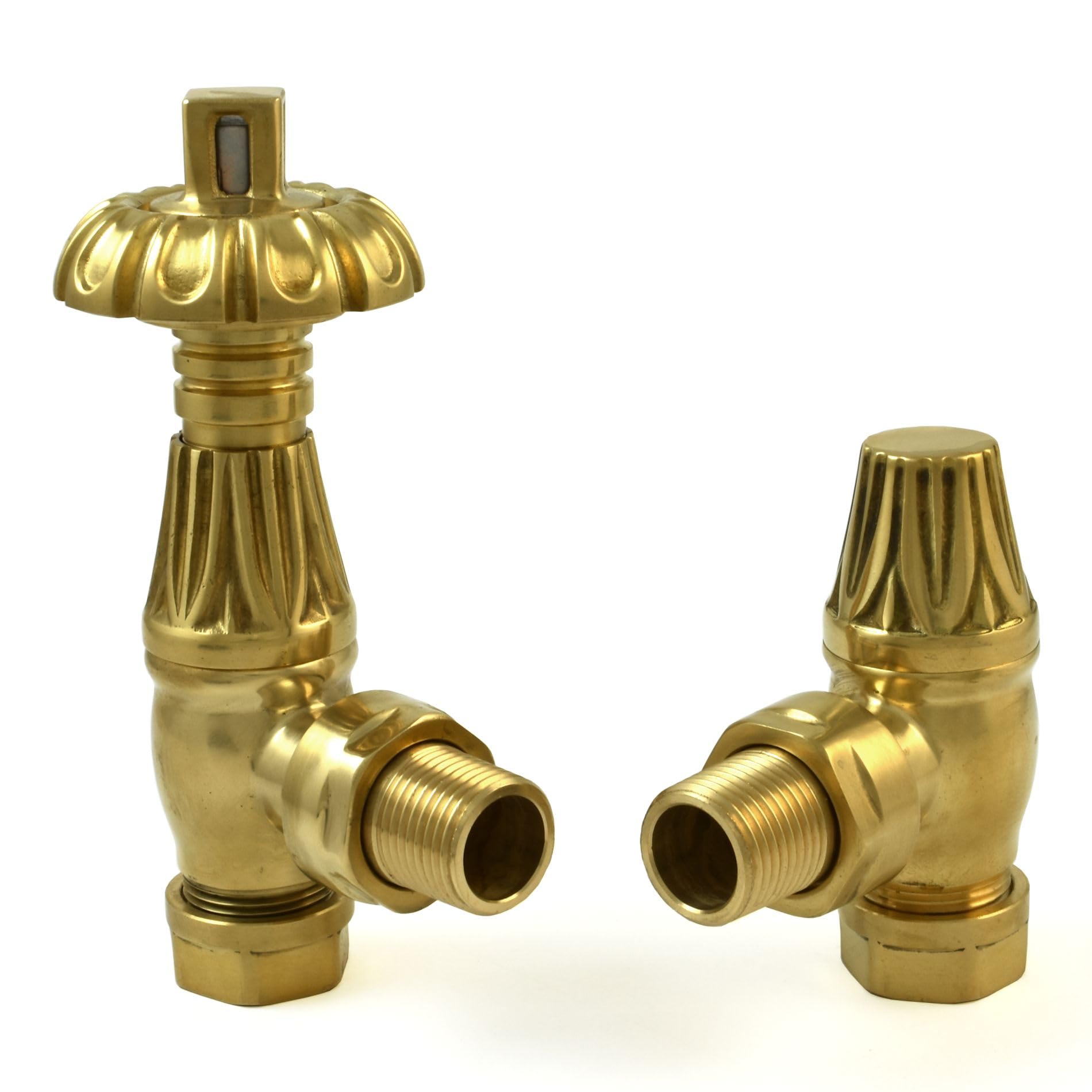 Hot Flow | Lincoln Traditional Thermostatic Radiator Valve - Angled TRV (Un-Lacquered Brass)