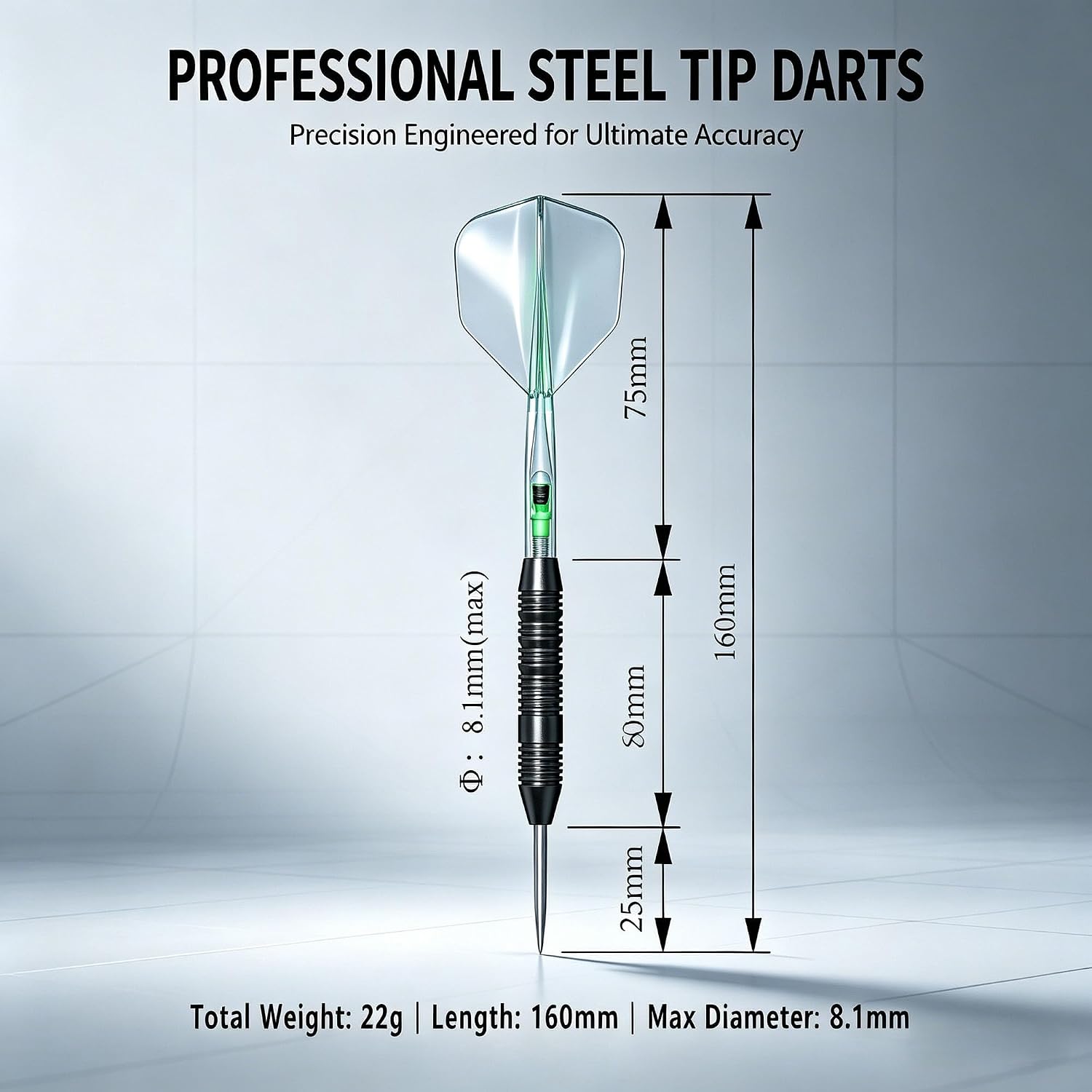Lighted Metal Tip Darts Set, LED Steel Tip Darts, Professional Light-Up Darts for Dartboard, 22 Gram Nonslip Iron Barrels, Pack of 6