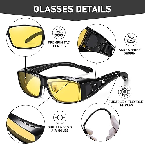 Miniatura 4 de Wzerry Gafas de conducción nocturna polarizadas para hombres y mujeres (gafas de visión nocturna envolventes, protección UV para conducir pesca)