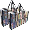 Evelots 2 Pack-VHS Movie Tape Storage BagCase, Clear PVC Plastic-Holds 100 Total, Strong Handles-No DirtMoistureDust