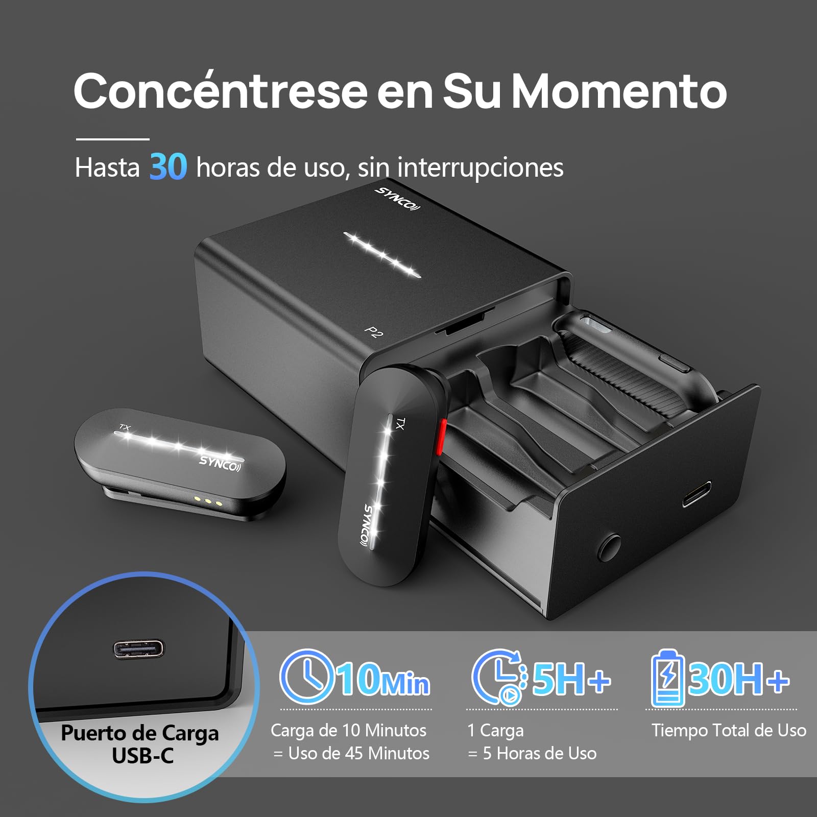 SYNCO Micrófono Inalámbrico Lavalier Tipo C, P2ST Micrófono de Solapa con Estuche de Carga Plug and Play para Móvil Tableta, Micrófono-Solapa-Inalámbrico-Smartphone
