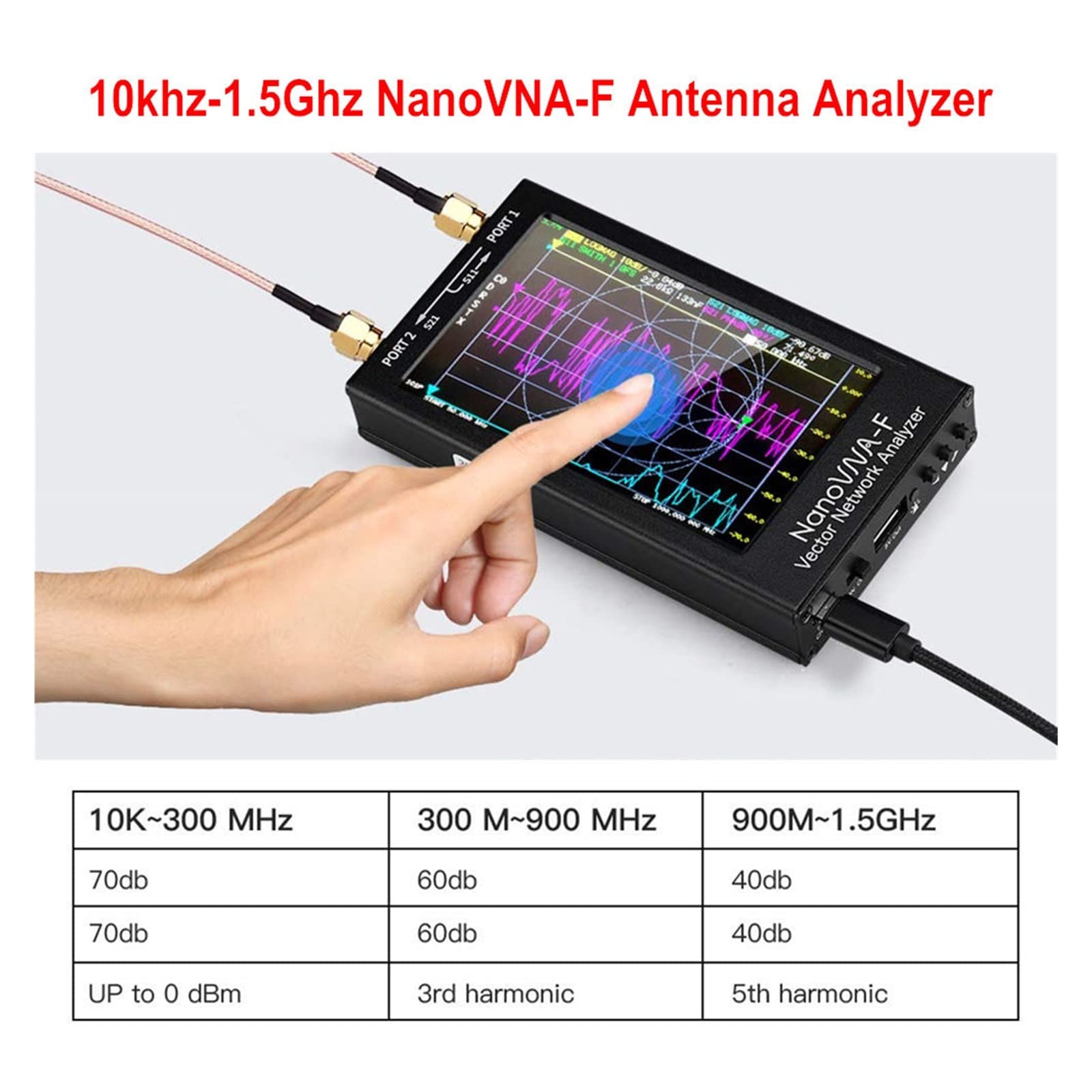 Spektrumanalysator, 10 kHz-1,5 GHz NanoVNA-F VNA HF VHF UHF Vektornetzwerk-Antennenanalysator 4,3-Zoll-IPS-LCD-Metallgehäuse V3.1 Version Stylus