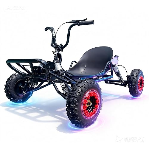 Adult & Kids Gas Go Kart, Up to 28MPH, Pull Start + Kill Switch, Hydraulic Disc Brake, 4-Wheel Independent Suspension, 6" All-Terrain Tires,Off-Road Kart for Backyard & Private Property Trails (Black)
