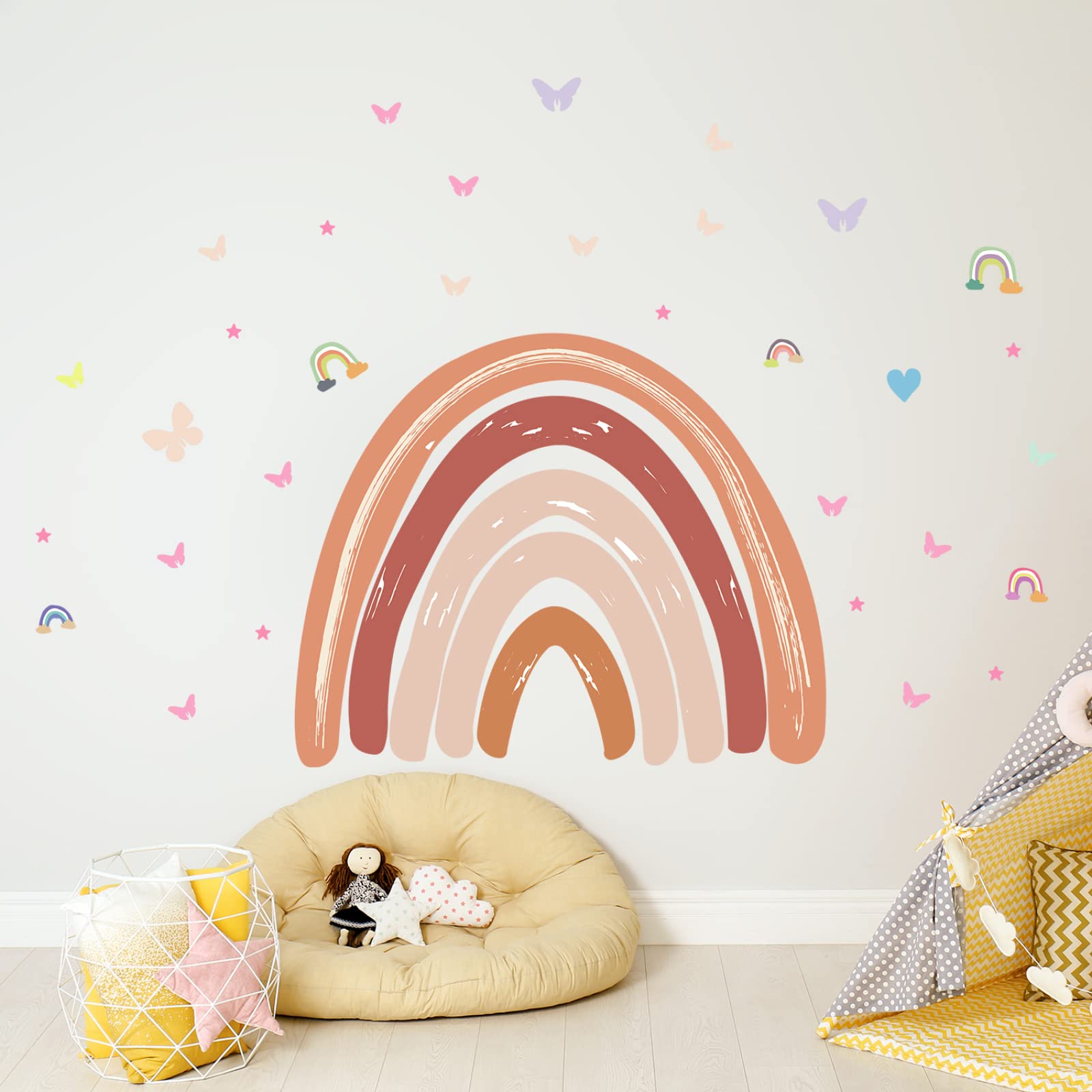 Adesivi Murali Farfalla Arcobaleno Arancione Adesivi da Parete Stelle Fluorescenti Adesive Soffitto Adesivi Murali Bambini Stelline Luminose per Cameretta Soggiorno Decorazioni 2 Pezzi