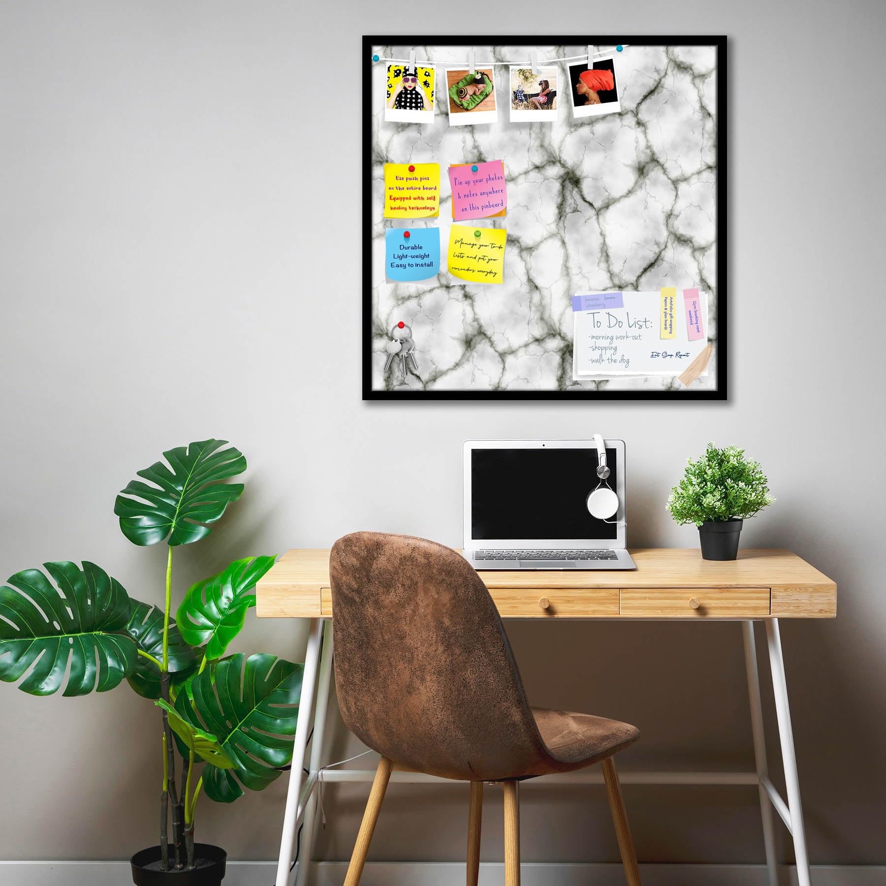 ArtzFolio Abstract Marble Art D3 | Bulletin Board Notice Pin Board | Vision Soft Board Combo with Thumb Push Pins & Sticky Notes | Black Frame | 12 x 12 inch (30 x 30 cms)