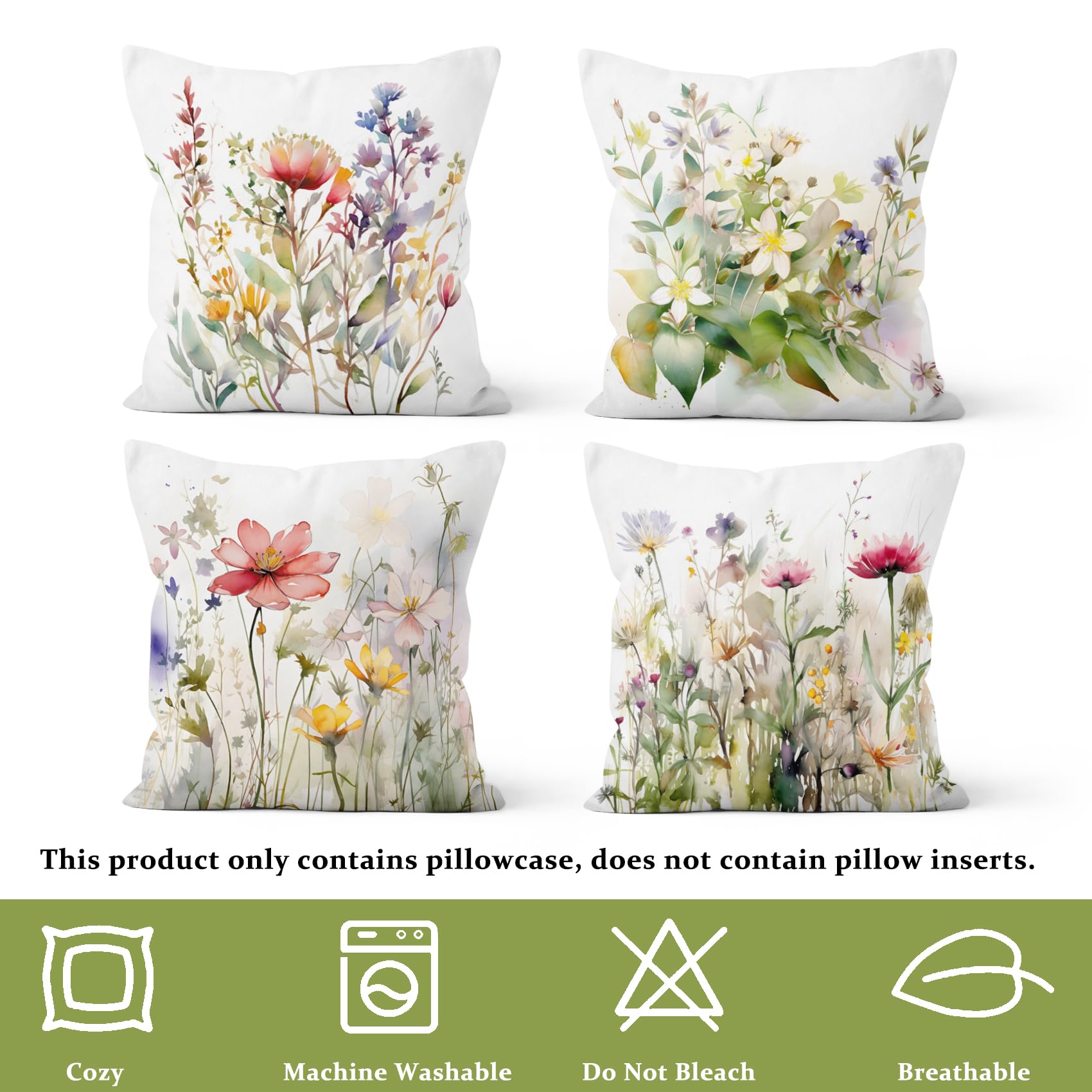 Yanutan Floral Throw Pillow Covers - 2-Pack Velvet Soft Decorative Pillowcases, 16x16 - View #14