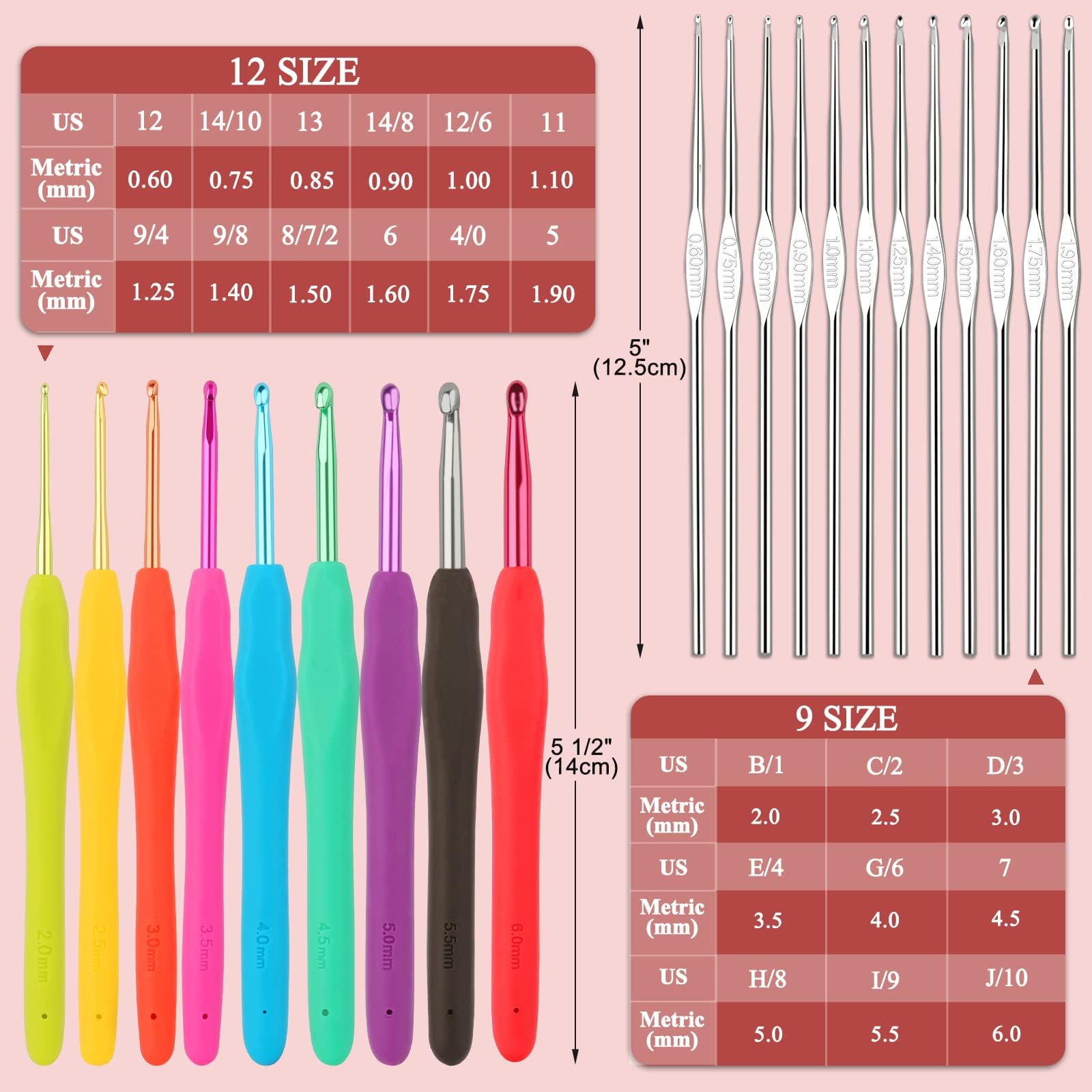 Coopay 62 PCS Crochet Hook Set for Beginners, Portable Crochet Kit with Yarn, Bag, Crochet Accessories, Ergonomic Crochet Hooks with Rubber Grip, Lace Crochet Hooks, Complete Beginner Crochet Set with