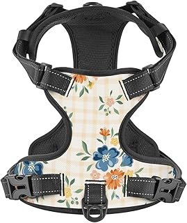 No Pull Dog Harness for Small Dogs Easy Walk Dog Vest Adjustable Collars Harnesses & Leashes Set Breathable Oxford Outdoor Walking Safety Reflective Strip Farmhouse Flowers Plaid Prints