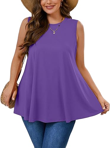 AusLook Plus Size Women's Tank Tops Summer Crew Neck Sleeveless Flowy Tops Business 2026 Basic Loose Dressy Work Shirts