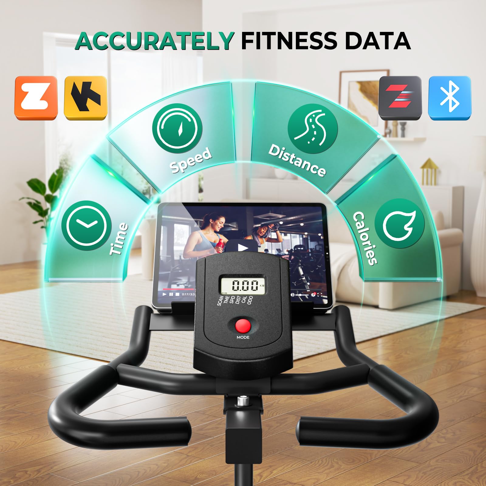 ONETWOFIT Cyclette da Casa, Spin Bike Resistenza Magnetica Regolabile(0-100%) Volano da 15kg, Portata 150kg con Display LCD, Supporto Tablet e App