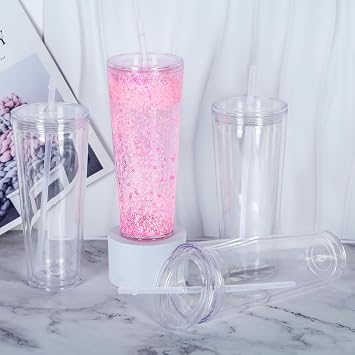 24 Oz Acrylic Snowglobe Tumbler, 6 Pack Pre-Drilled Double Wall Acrylic Clear Cup For Glitter Snow Globe Diy, Double Wall Snowglobe Cup