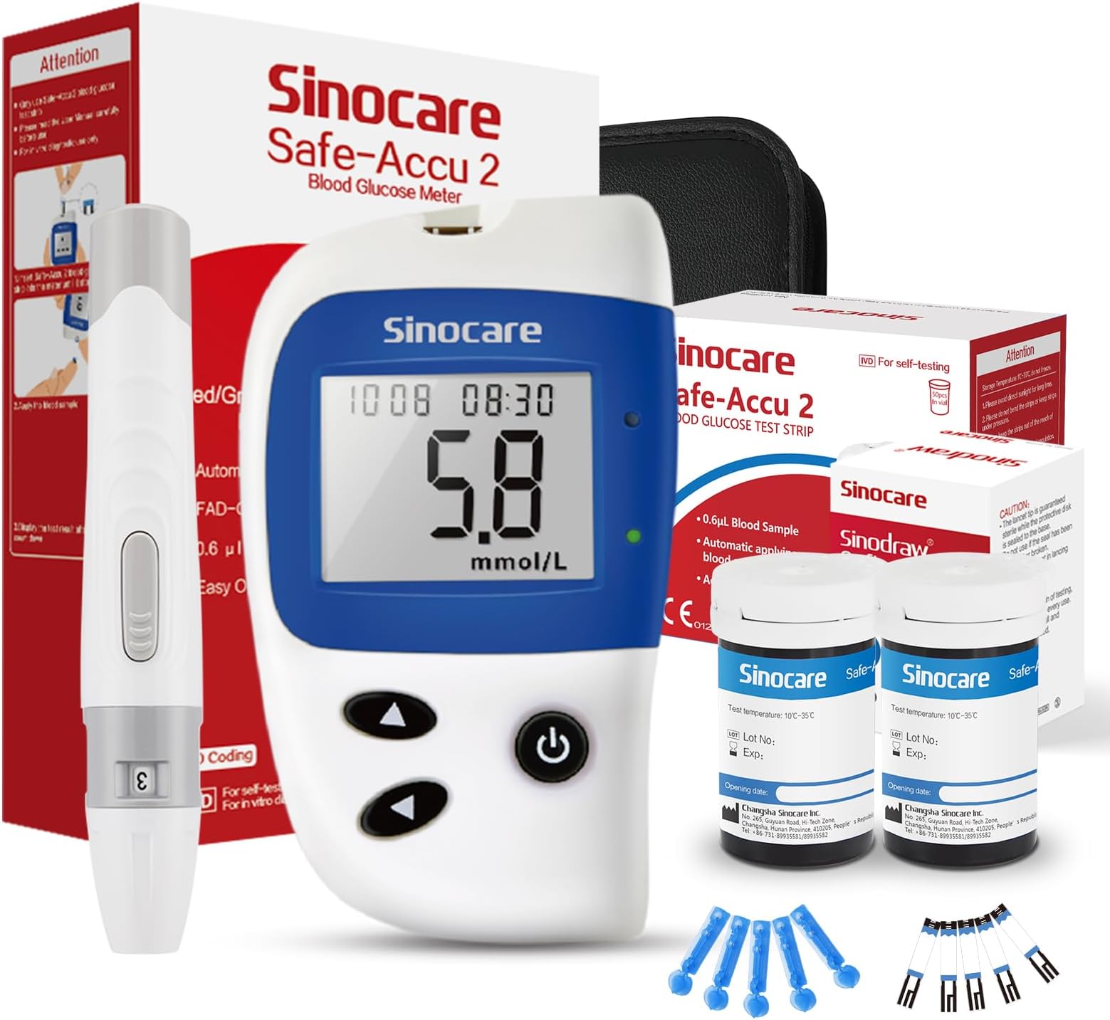 Blood Glucose Meter/Blood Sugar Monitor Safe-Accu2 /Blood Sugar Test Kit with Test Strips x 50 & Case for UK Diabetics -in mmol/L
