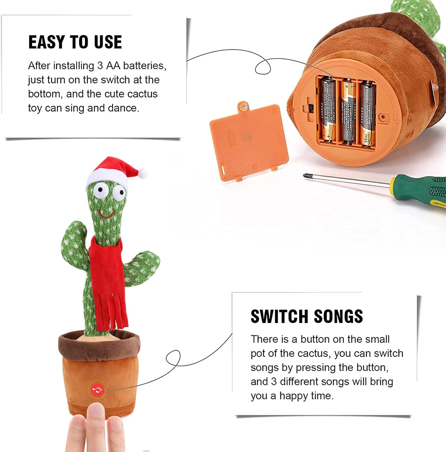 LUKETURE Dancing Cactus Singing 3 Polish Songs, No Repeating No Recording Electric Singing Dancing Cactus Plush Toy, Home Decoration