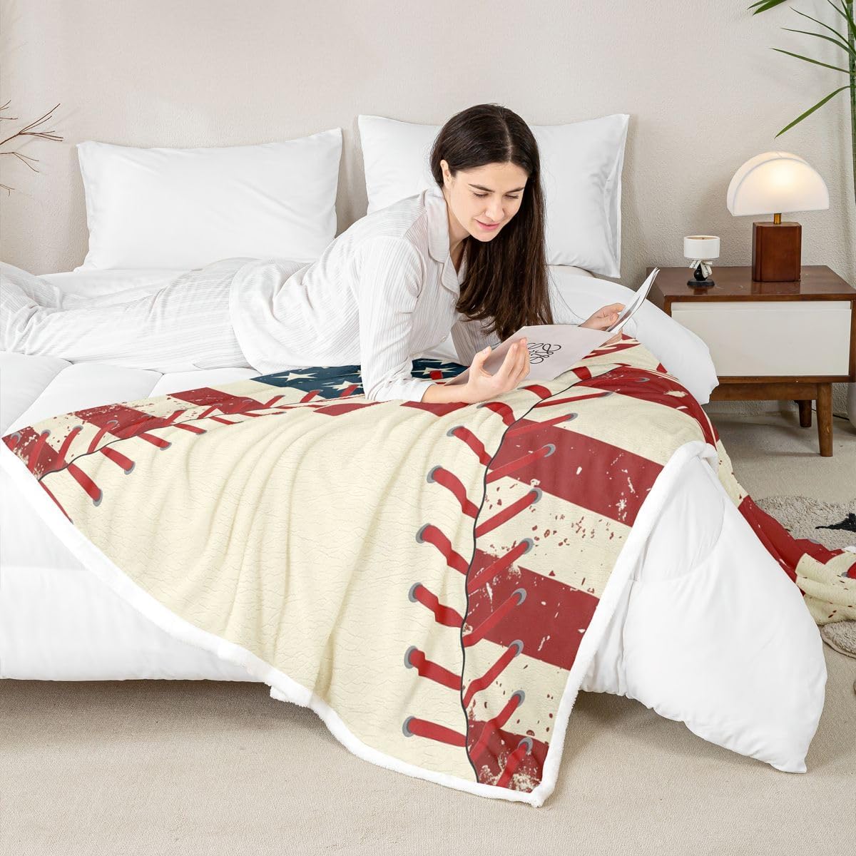 Erosebridal Baseball Letter R Fleece Blanket Retro United States Flag Baseball Sherpa Blanket 60"x80" | Personalized Initial A to Z Letter Monogrammed Sports Ball Game Fuzzy Plush Throw