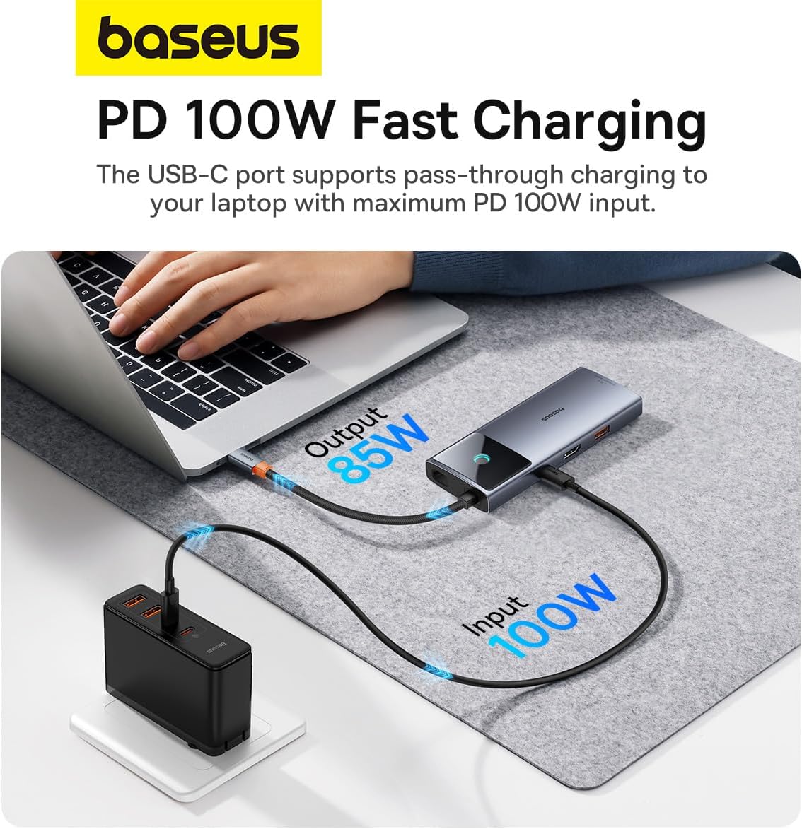 Hub 6in1 Baseus Metal Gleam 2 Serisi, USB-C’den 2xUSB 3.0 USB-C’ye, HDMI USB-C PD Ethernet RJ45