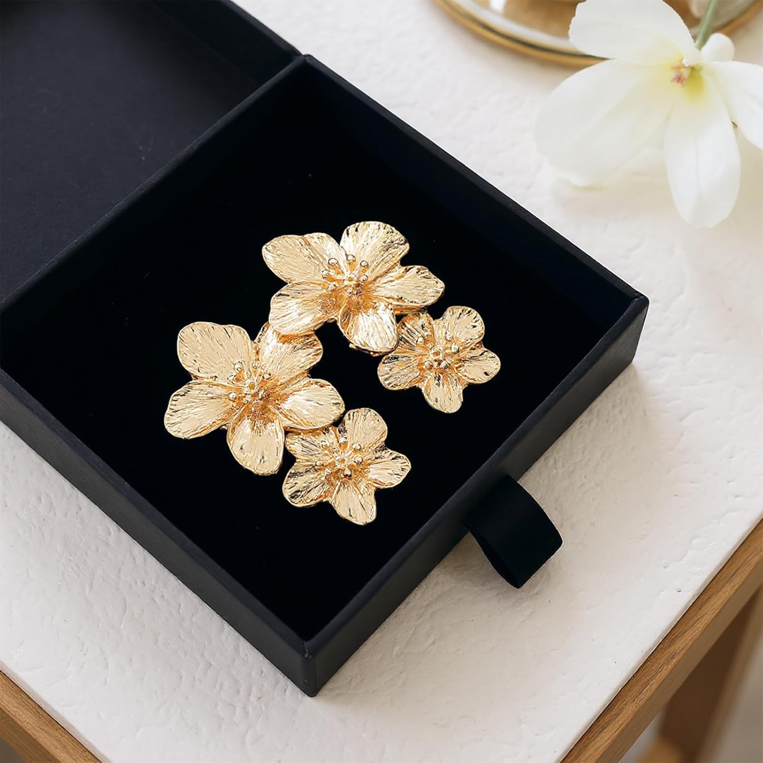 1 Pair Gold Flower Earrings for Women Large Double Floral Earrings Boho Statement Earring Big Dangle Earring for Women Unique Jewelry Gift by Matwsec - Image 9