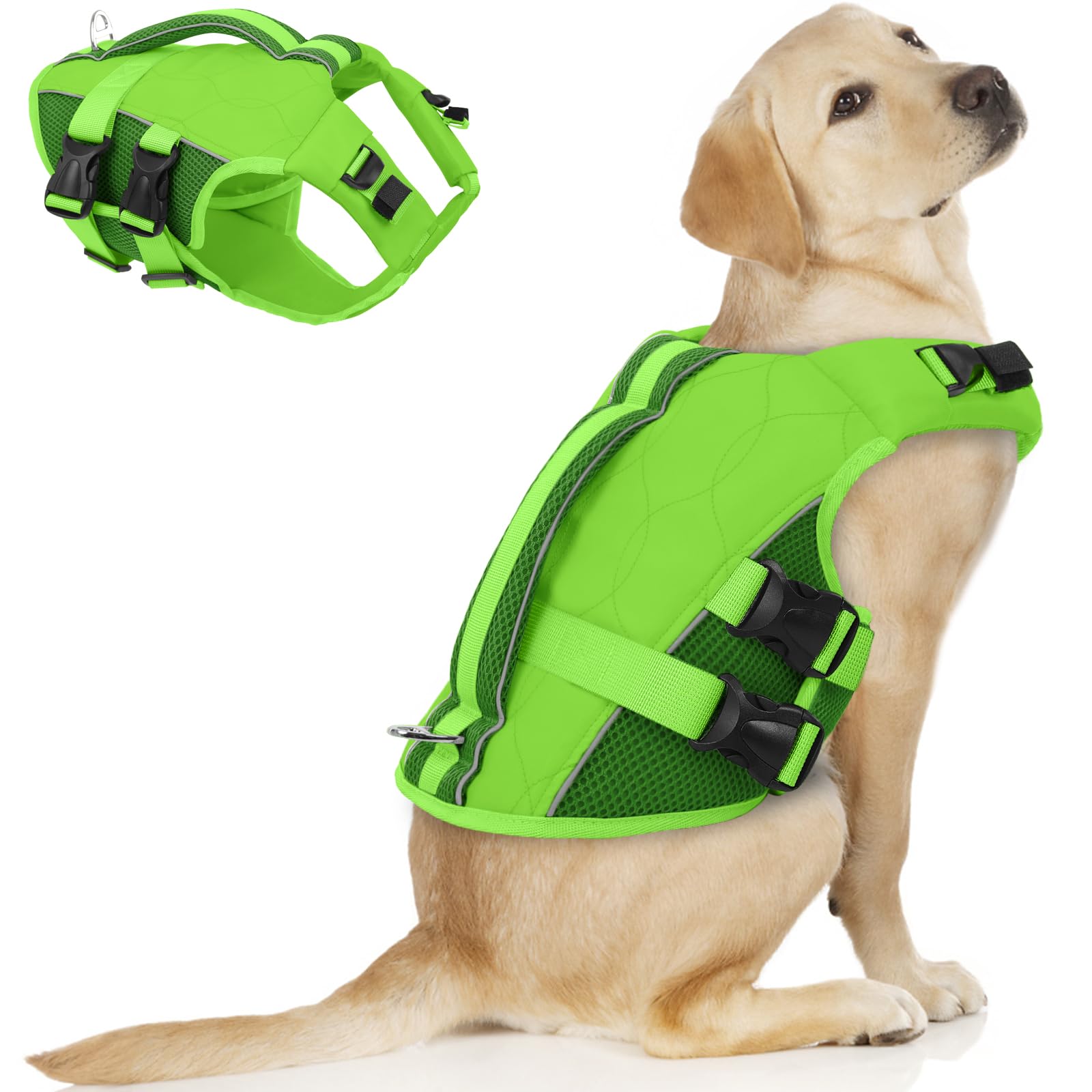 ASENKU Dog Life Jacket, High-Buoyancy Reflective Dog Swimming Vest with Durable Handles for Small/Medium/Large Dogs - Pool, Beach, Boating (Green, XL)