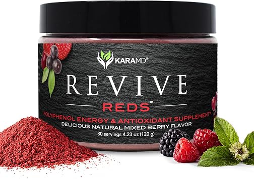 KaraMD Revive Reds | Delicious Energy Boosting Concentrated Polyphenol Blend | Vegan Friendly, Gluten Free & Non-GMO Superfood Powder | Antioxidant Powder Containing Shilajit & Enzymes 30 Servings