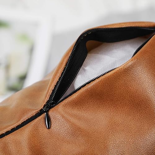 Miniatura 2 de SEEKSEE Paquete de 2 fundas de almohada lumbar de piel sintética de 12 x 20 pulgadas, almohada lumbar decorativa de estilo rústico moderno para