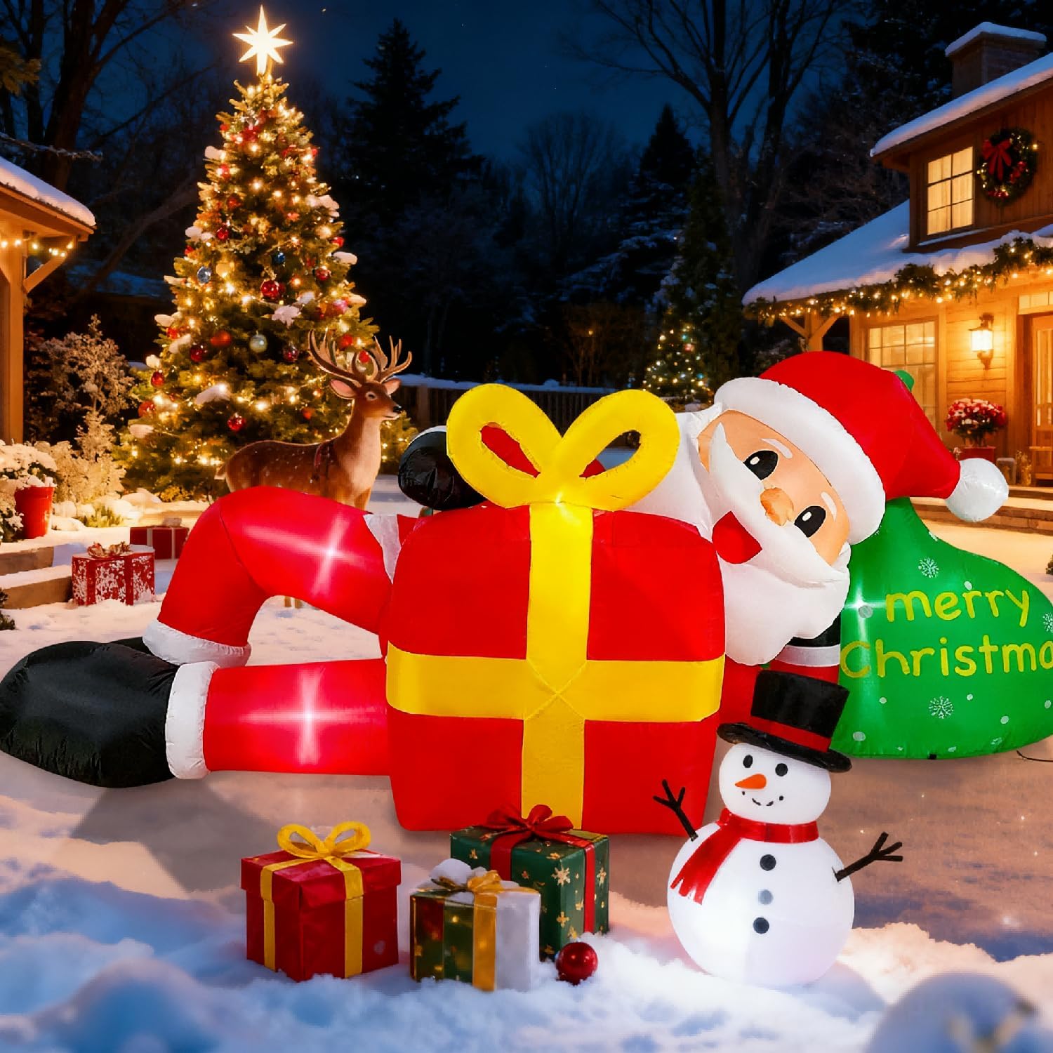 EAONE 12FT Christmas Inflatable Outdoor Decoration, Christmas Blow Ups Yard Decorations Giant Inflatable Santa Claus Lying Flat with Built-in LED Lights for Yard, Garden, Lawn, Home Xmas Holiday Decor