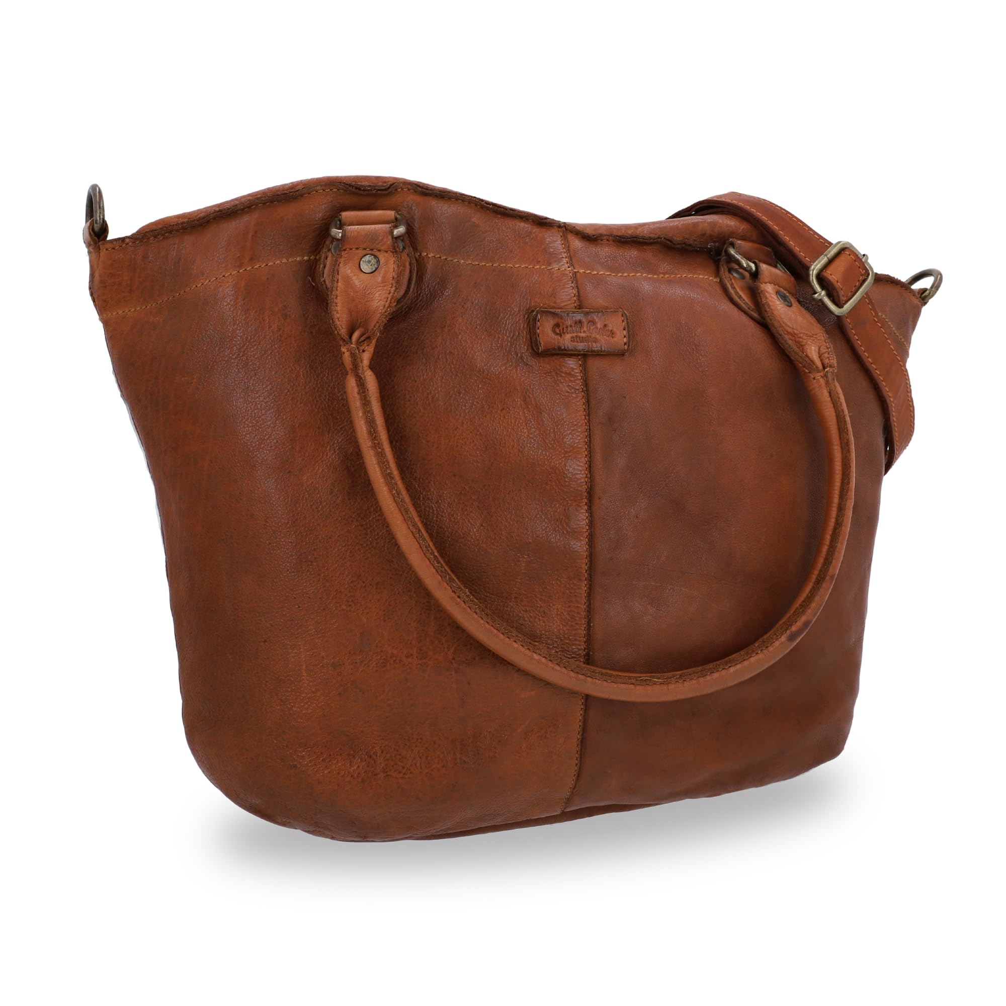 Gusti Leder Handtasche Damen Umhängetasche Mittelgroß – Hochwertiges Rindsleder Shopper Cognac Braun – Geräumige Ledertasche für Alltag und Büro