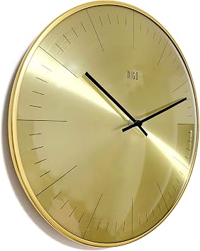 HITO Silent Non Ticking Wall Clock Glass Front Cover Accurate Sweep Movement 12 inch Modern Decorative for Kitchen, Living Room, Bathroom, Bedroom, Office (Gold 1)