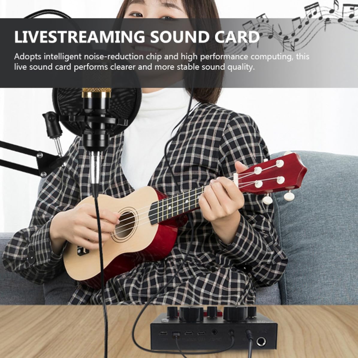 Housoutil Scheda Audio Esterna Professionale Mixer Audio e Effetti, Microfono Condensatore Nero in Metallo Volume Regolabile per Live Streaming e Canto