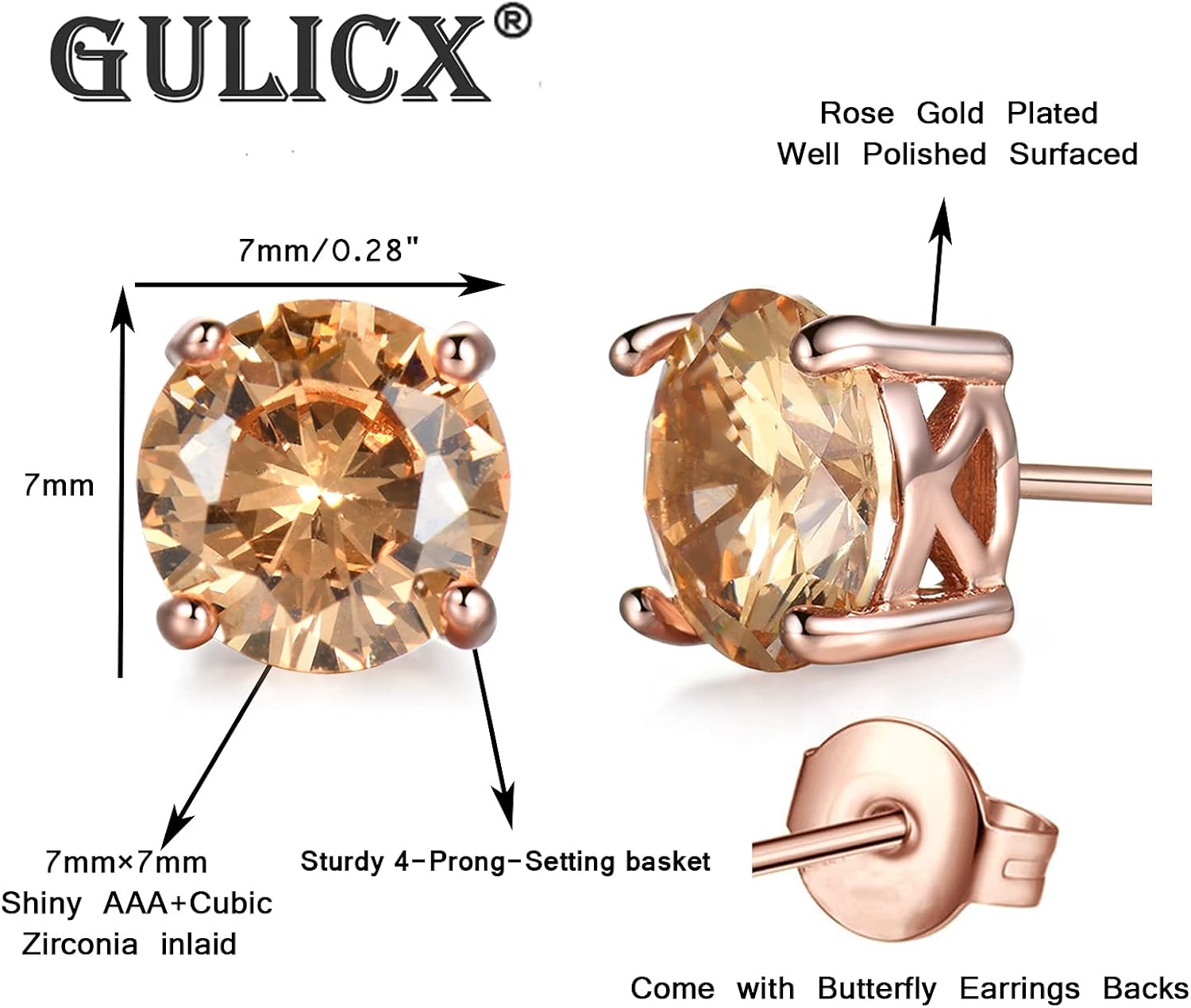 GULICX Rose Gold Tone Yellow Crystal Royal Journey Jewelry Eternity Stud Earring: Clothing, Shoes & Jewelry