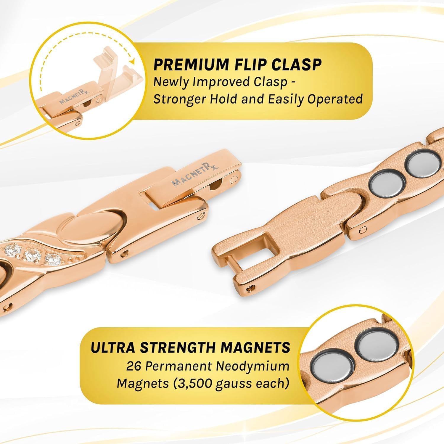 Bracciale Magnetico Donna MagnetRX Con Cristalli E Doppio Magnete, Acciaio Inox 316L, Regolabile Con Attrezzo Incluso - 5