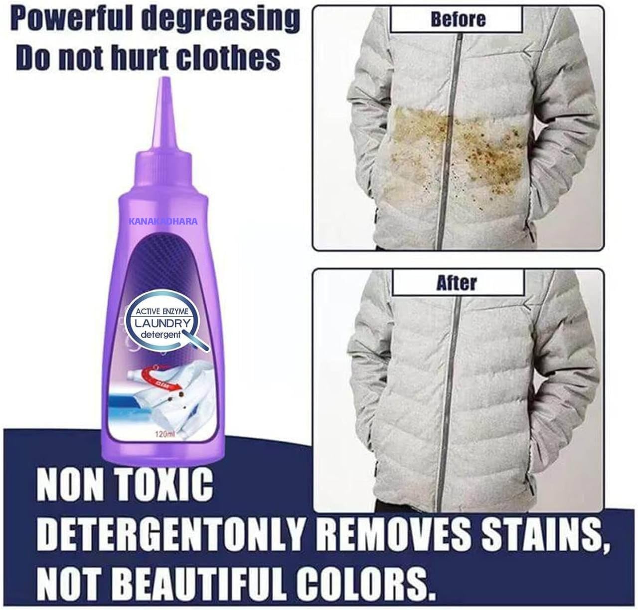 KANAKADHARA All Color Stain Remover for Clothes | Multi-Purpose Roll Bead Fabric Clothes Stain Remover for Cotton, Linen, Polyester, Blended Fabric, Denim, Down, Jacket, Strip (120Ml, PACK OF 1) 4