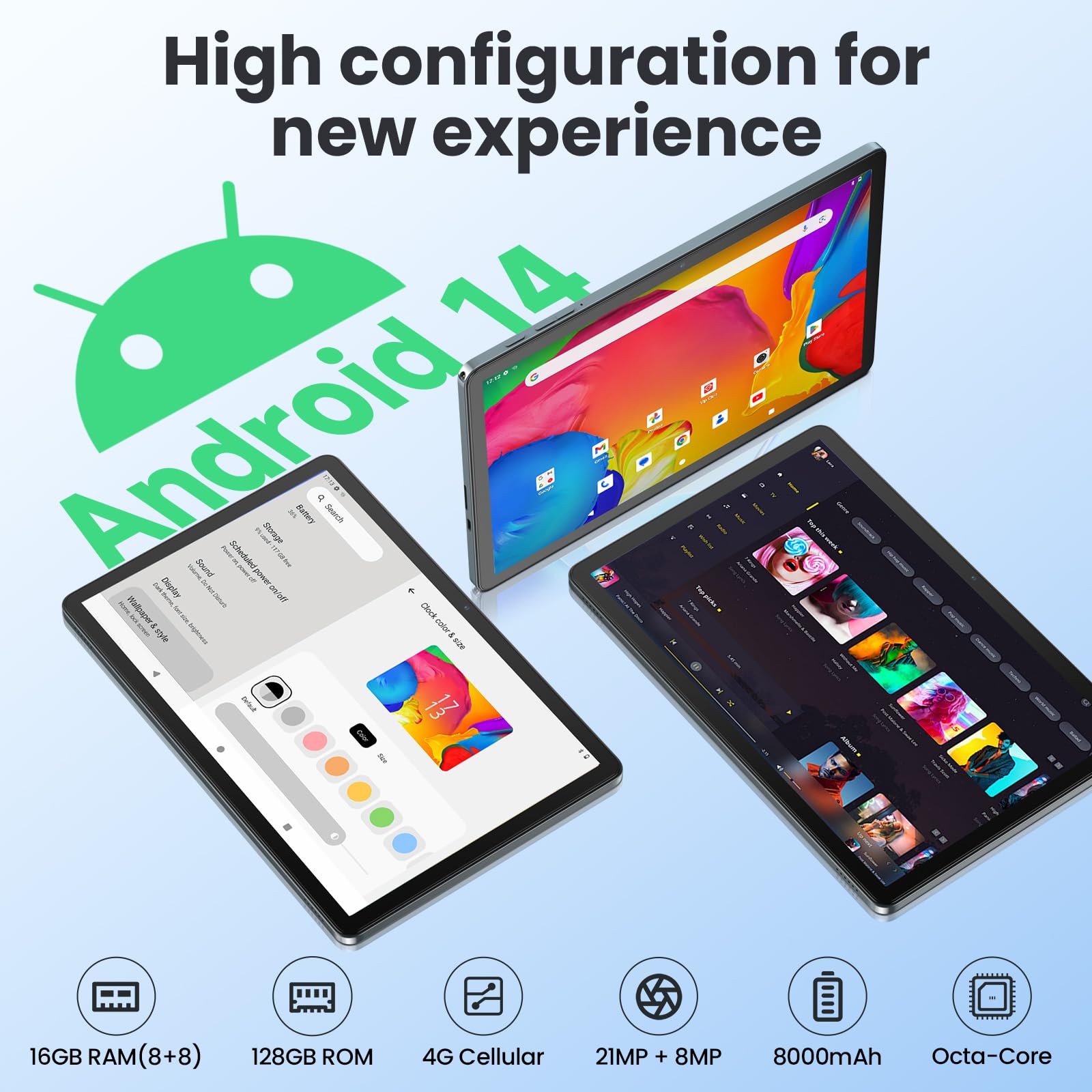Tablet 11 Inch, Android 14 Tablet, 128GB 16GB 1TB Expandable, Dual