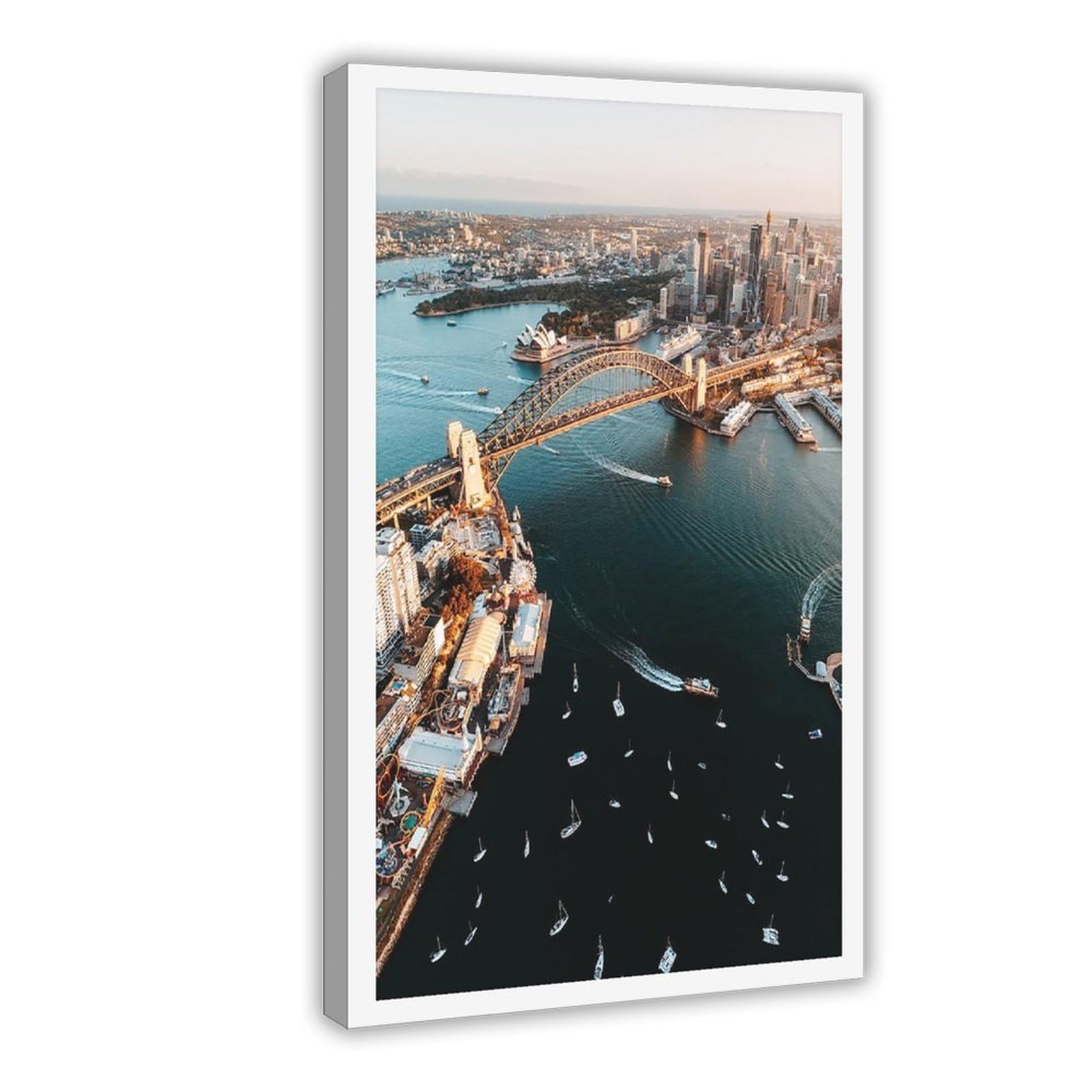 Heyanm Sydney Harbour Aerial Print Opera House Harbour Bridge Luna Park Canvas Poster Bedroom Office Room Decor Gift Frame 12X18inch