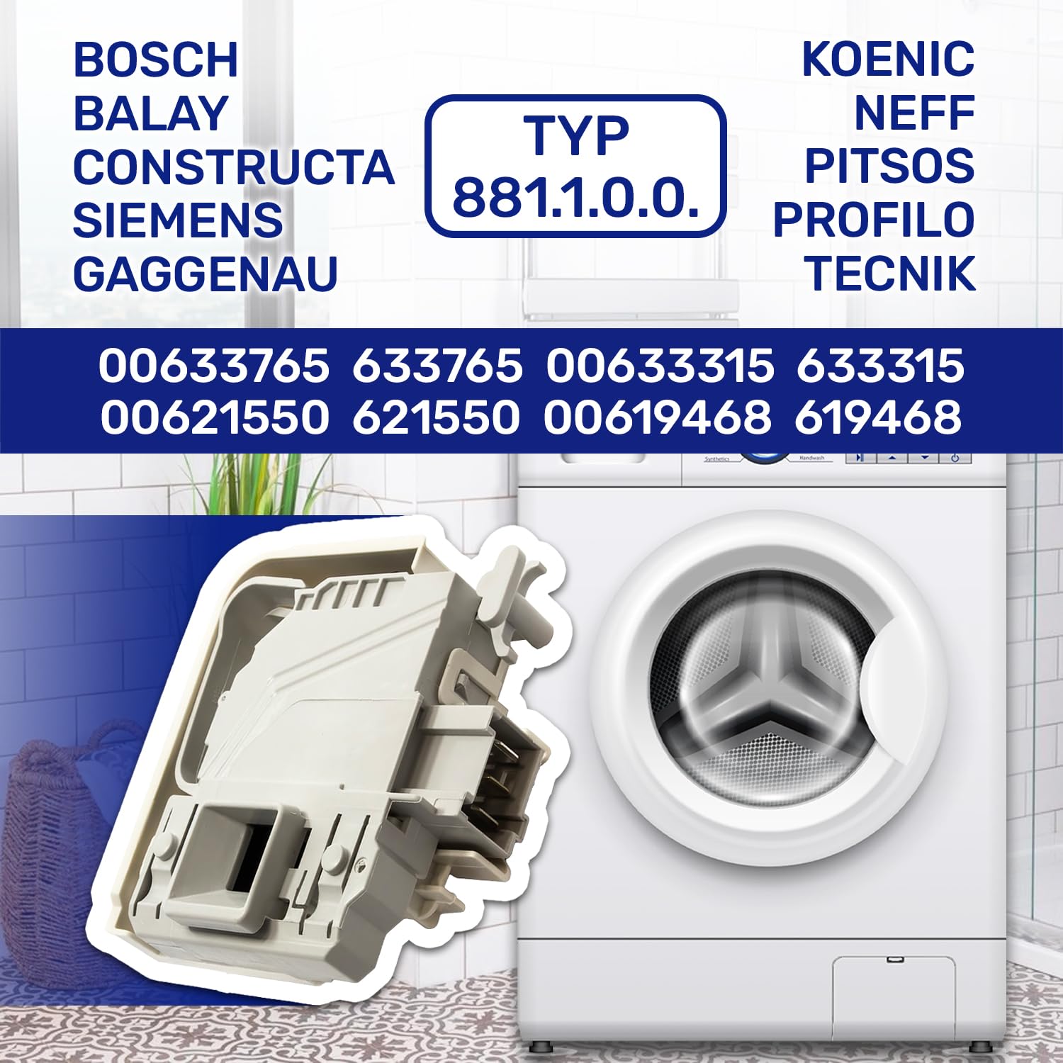 Türschloss der Waschmaschine T85 16(6) A 250V mit 3 Kontakten mit dem Originalcode 00619468 00633765 für Bosch für Siemens - Garantie 10 Jahre - MONTERAL