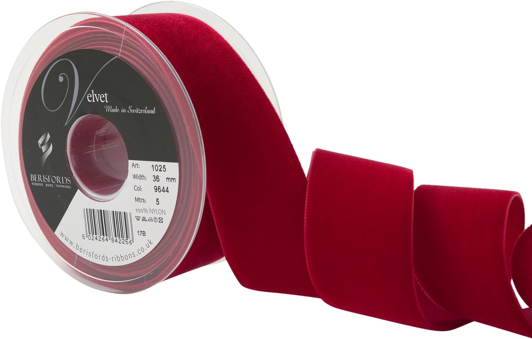 Berisfords Velvet Ribbon, Scarlet, 102 x 45 x 102 cm