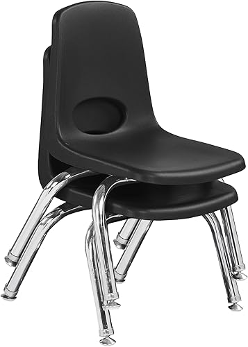 Vista 47 de FDP 13050-SF - Silla apilable de 18 pulgadas, asiento apilable para estudiantes con patas de acero cromado y deslizadores giratorios; para aula