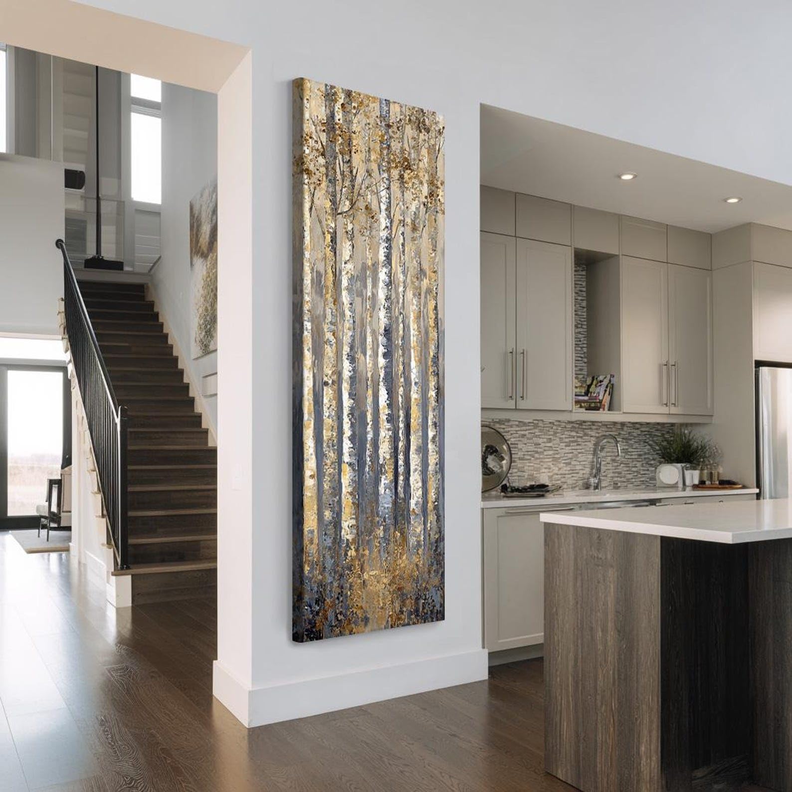 XBTYKPB Quadro con betulla - Set di tele da parete - Decorazione verticale alta - Stampa astratta su tela raffigurante una foresta - Grande opera d'arte naturalistica (45x135 cm/senza cornice)