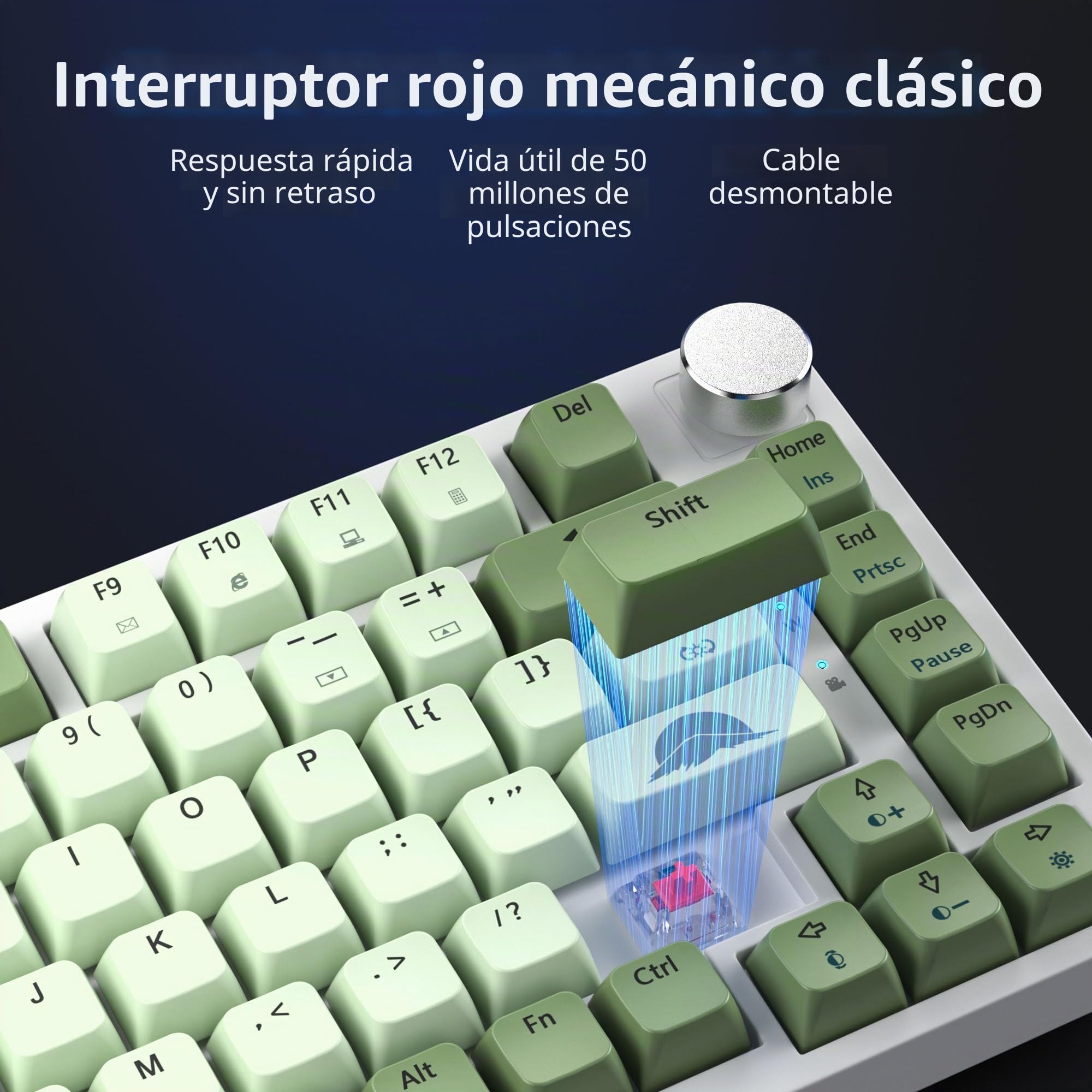 SOLIDEE Teclado Intercambiable en Caliente 75%,Retroiluminación RGB con Interruptor Rojo,TTeclado para Juegos de 82 Teclas TKL,Teclado Compacto NKRO con Control de Perilla de Aluminio(82 Matcha)