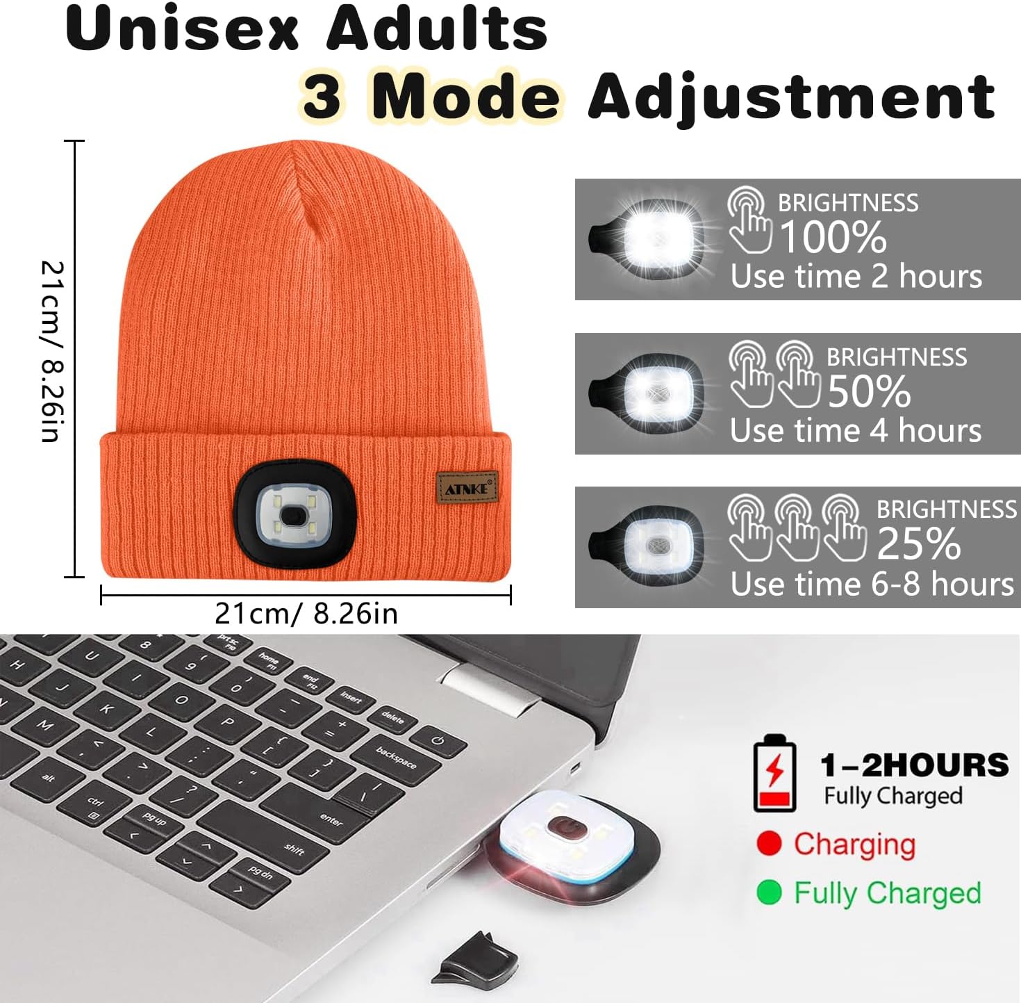 ATNKE LED Lighted Beanie Hat and Scarf Suit,USB Rechargeable 4 LED Run Headlamp Lined Fleece Cap Light for Men and Women - Image 4
