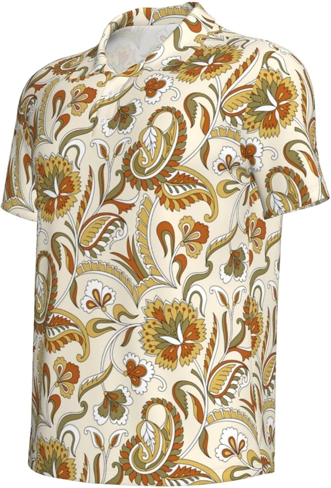 Mosytuky Indian Paisley Print Polo Shirts for Men Dry Fit