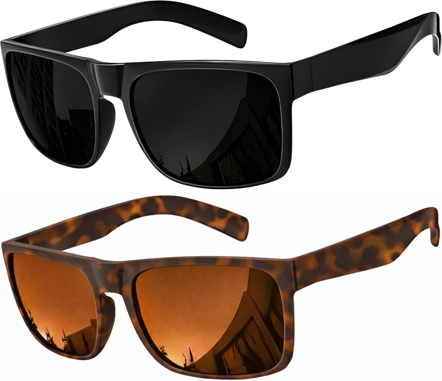 grinderPUNCH Mens Oversized Sunglasses XL Big Head Fit, Extra Wide Frame Sunglasses for Men, Big Heads, XXL Large Wide Shades (2 Pack Black & Tortoise Polarized Lens)