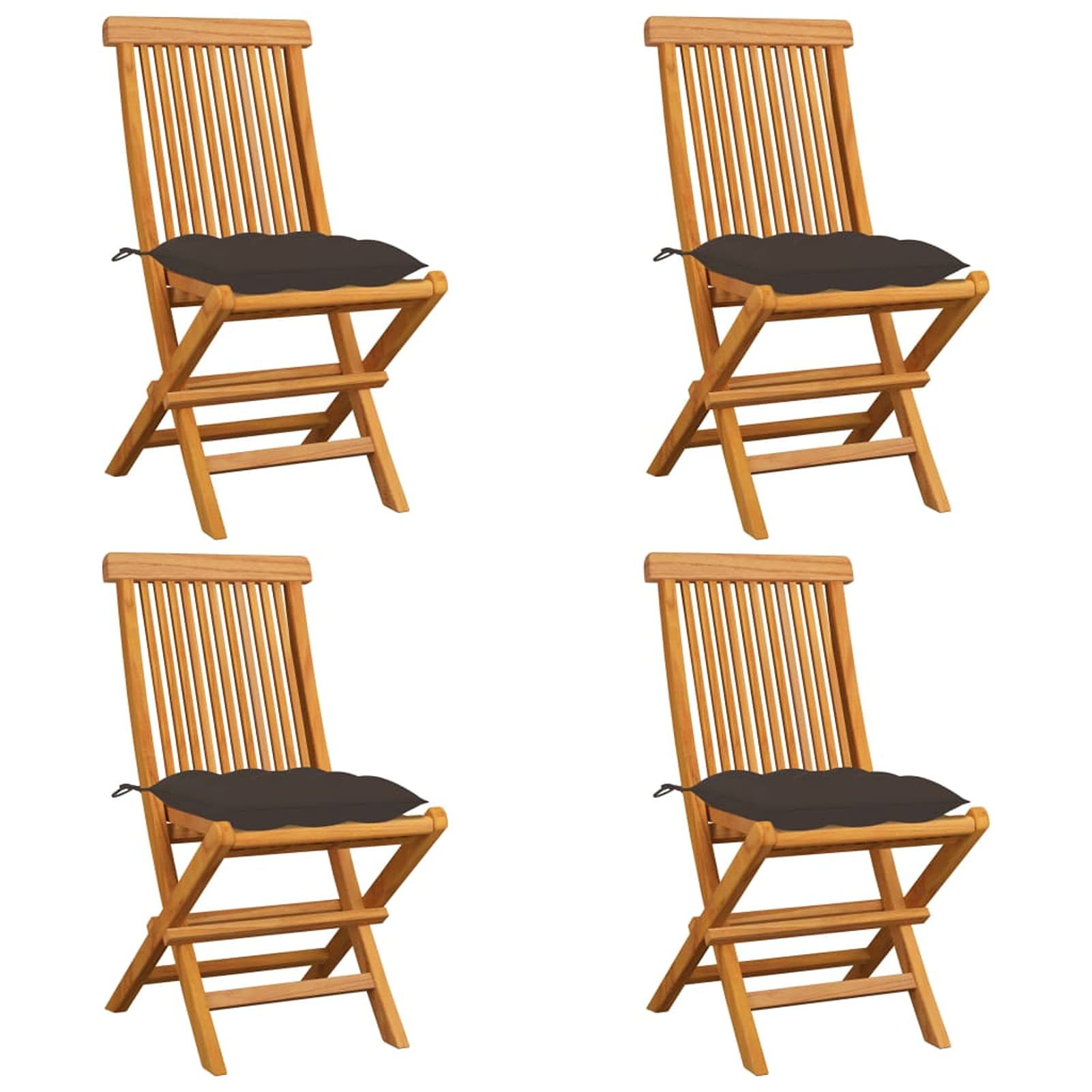 Chaises de jardin en bois de teck massif BaraSh avec coussins taupe